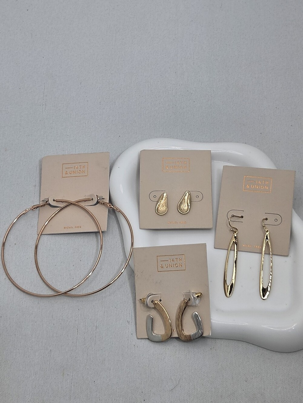 ✨ 14th & Union Earrings Lot of 4 Gold Hoops Dangles Studs NWT ✨